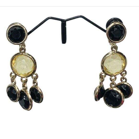 Jonette Rivoli Dangle Earrings 2"  Clip On Gold Tone Chandelier JJG Signed - Picture 8 of 8